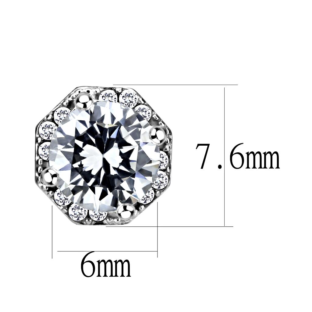 MADA212 - High polished (no plating) Stainless Steel Earrings with AAA Grade CZ in Clear