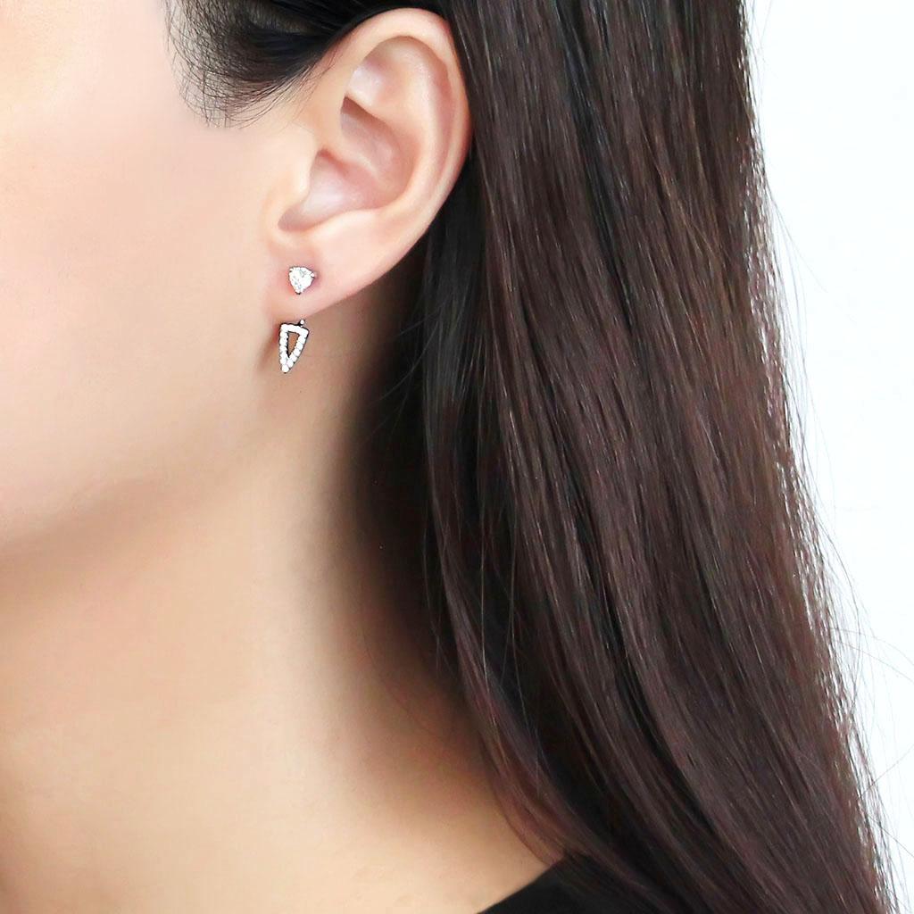 MADA226 - High polished (no plating) Stainless Steel Earrings with AAA Grade CZ in Clear