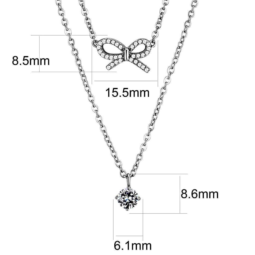 MADA230 - High polished (no plating) Stainless Steel Necklace with AAA Grade CZ in Clear