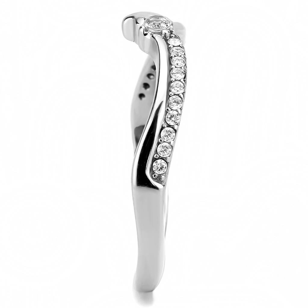 MADA236 - High polished (no plating) Stainless Steel Ring with AAA Grade CZ in Clear