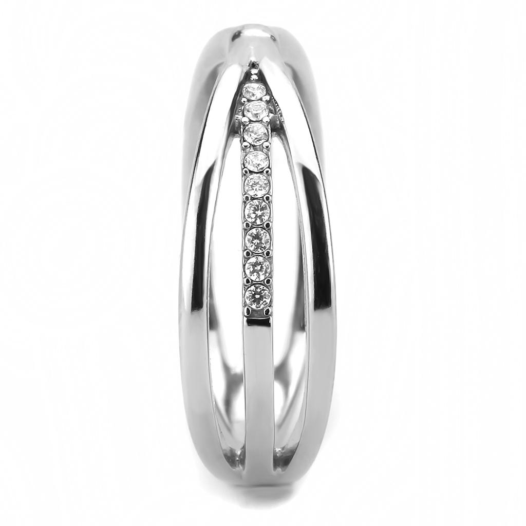 MADA239 - High polished (no plating) Stainless Steel Ring with AAA Grade CZ in Clear