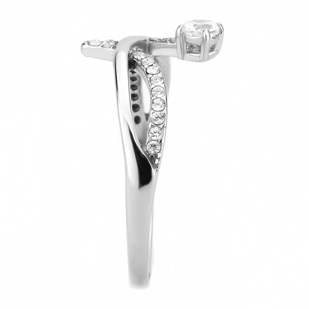 MADA240 - High polished (no plating) Stainless Steel Ring with AAA Grade CZ in Clear