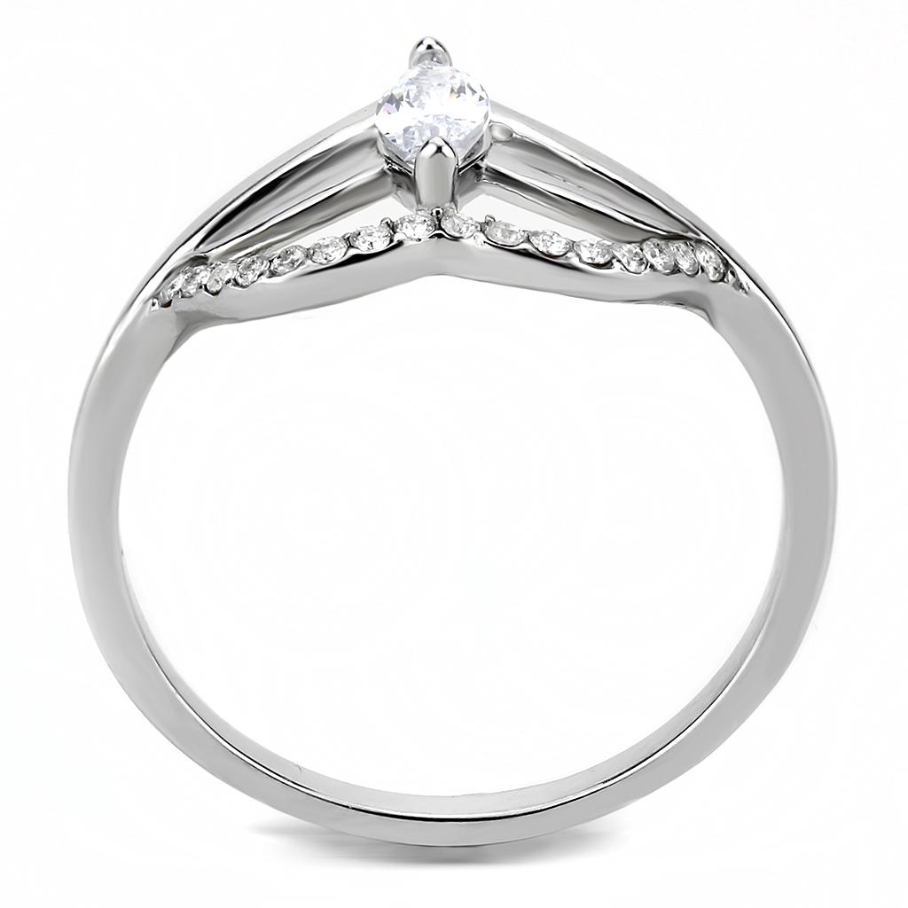 MADA248 - High polished (no plating) Stainless Steel Ring with AAA Grade CZ in Clear