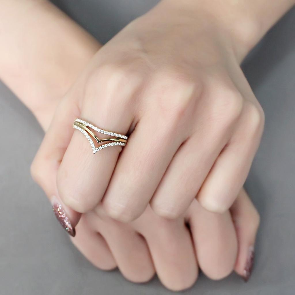 MADA250 - IP Gold(Ion Plating) Stainless Steel Ring with AAA Grade CZ in Clear