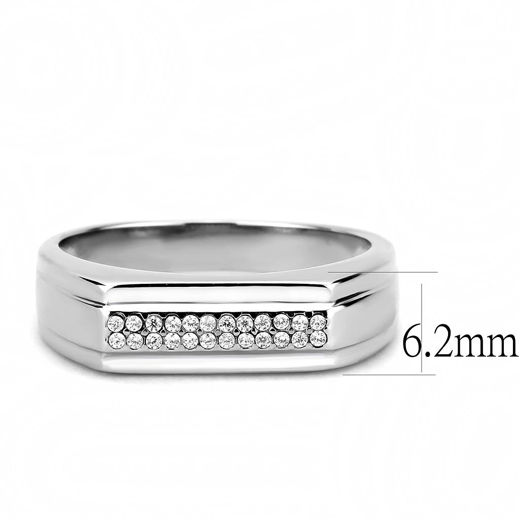 MADA251 - High polished (no plating) Stainless Steel Ring with AAA Grade CZ in Clear