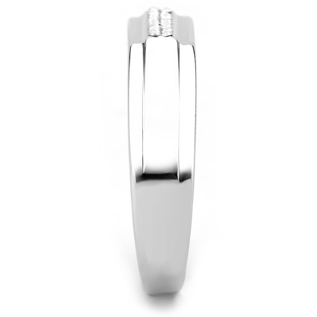 MADA251 - High polished (no plating) Stainless Steel Ring with AAA Grade CZ in Clear