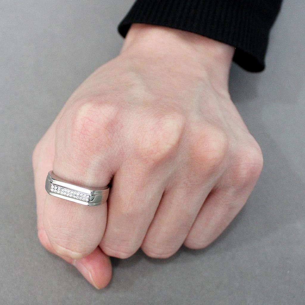 MADA251 - High polished (no plating) Stainless Steel Ring with AAA Grade CZ in Clear