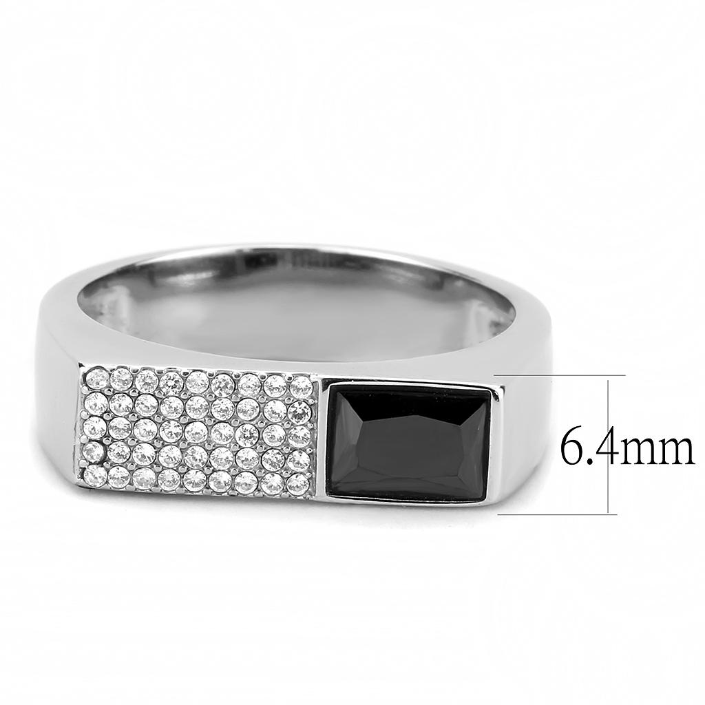 MADA252 - High polished (no plating) Stainless Steel Ring with AAA Grade CZ in Black Diamond