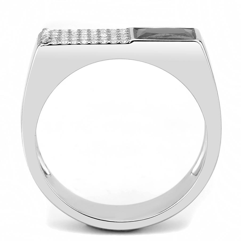 MADA252 - High polished (no plating) Stainless Steel Ring with AAA Grade CZ in Black Diamond