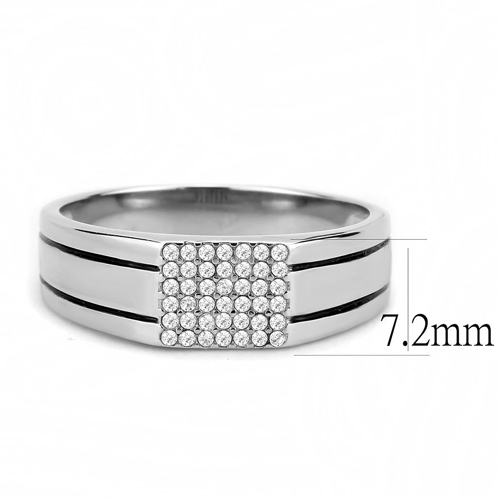 MADA253 - High polished (no plating) Stainless Steel Ring with AAA Grade CZ in Clear