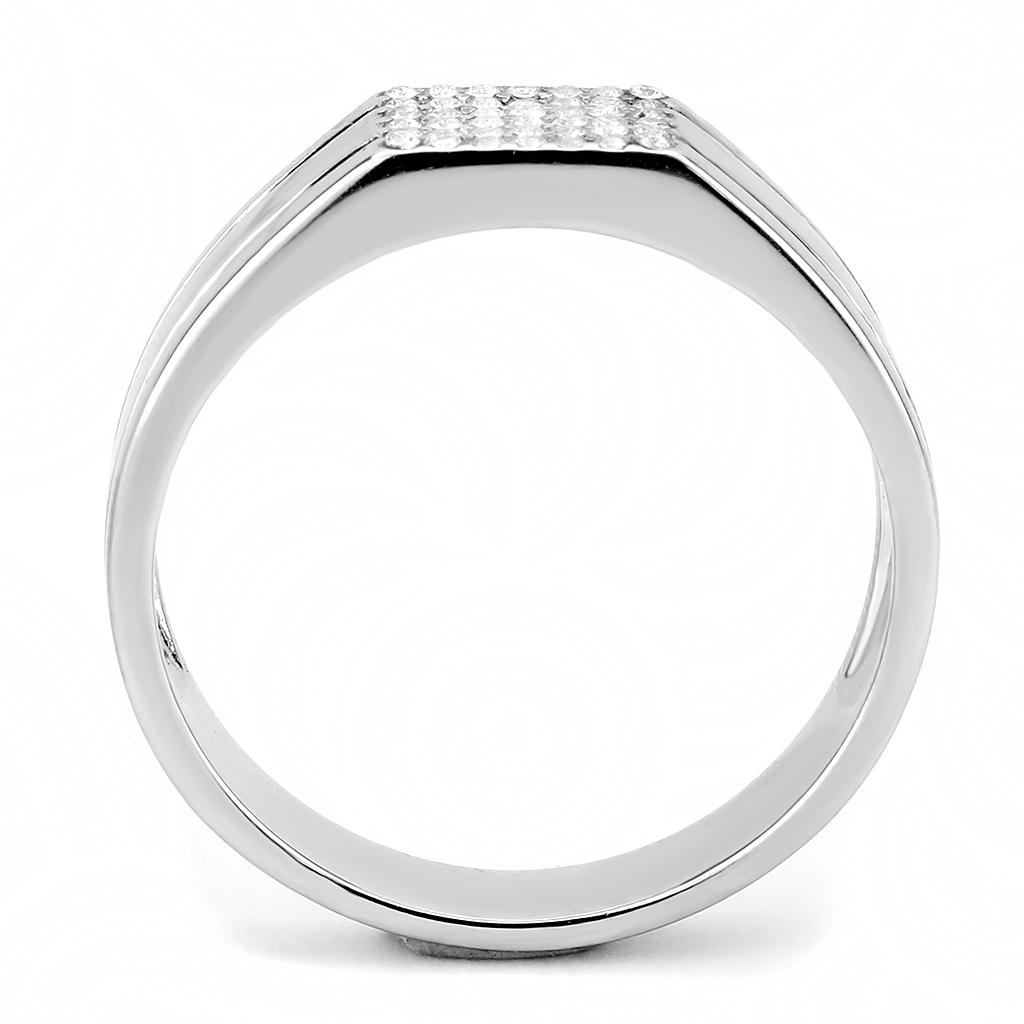 MADA253 - High polished (no plating) Stainless Steel Ring with AAA Grade CZ in Clear