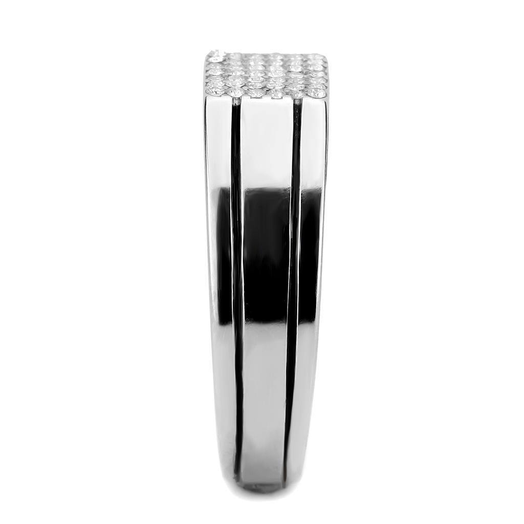 MADA253 - High polished (no plating) Stainless Steel Ring with AAA Grade CZ in Clear