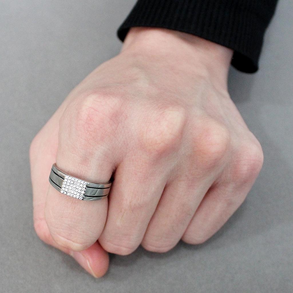 MADA253 - High polished (no plating) Stainless Steel Ring with AAA Grade CZ in Clear