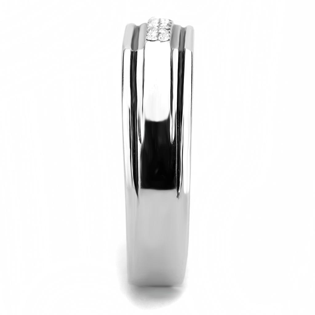 MADA254 - High polished (no plating) Stainless Steel Ring with AAA Grade CZ in Clear