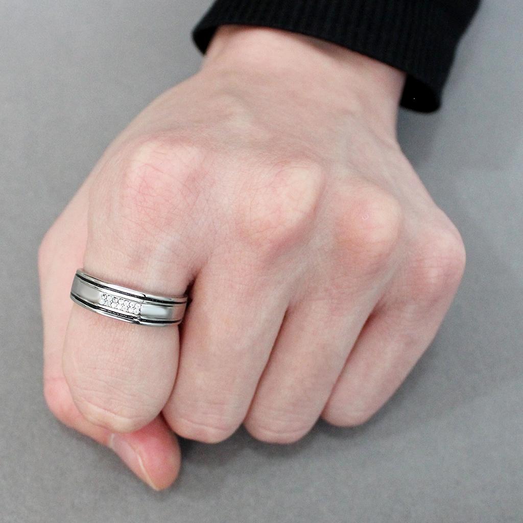 MADA254 - High polished (no plating) Stainless Steel Ring with AAA Grade CZ in Clear