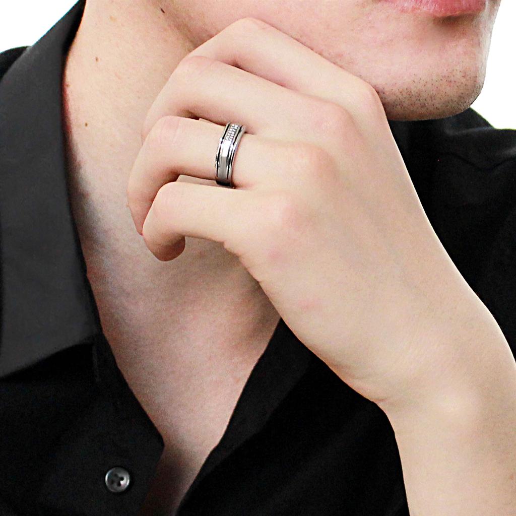 MADA254 - High polished (no plating) Stainless Steel Ring with AAA Grade CZ in Clear