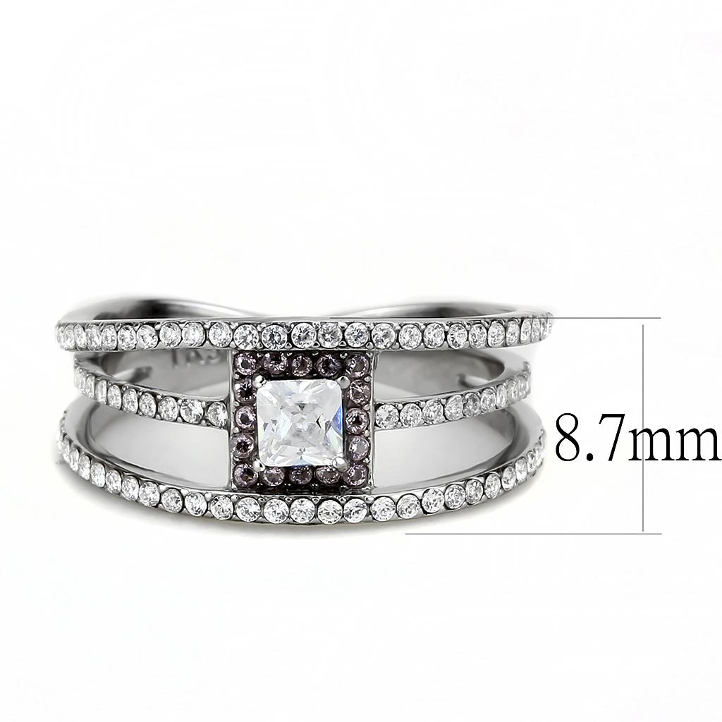 MADA257 - High polished (no plating) Stainless Steel Ring with AAA Grade CZ in Clear