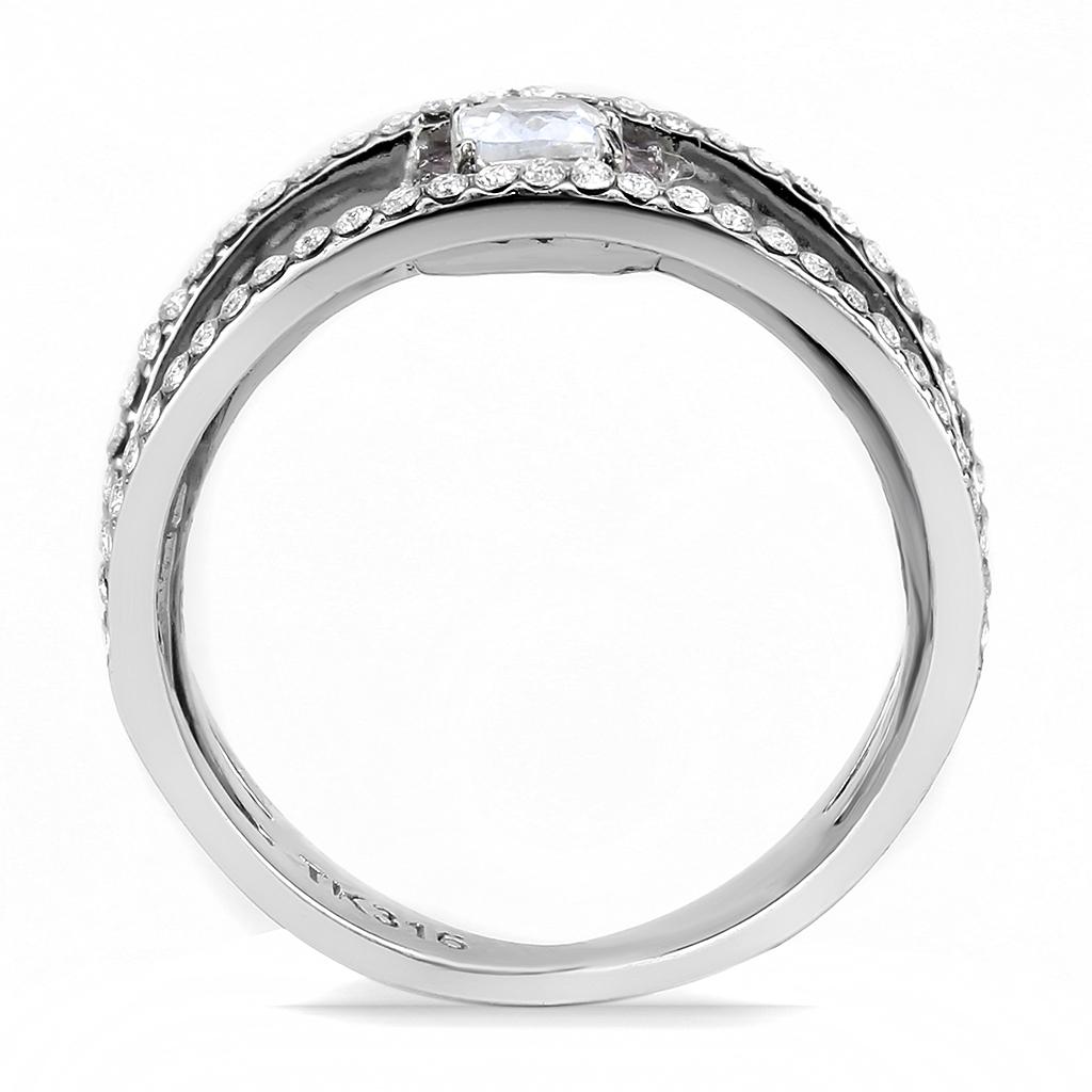 MADA257 - High polished (no plating) Stainless Steel Ring with AAA Grade CZ in Clear