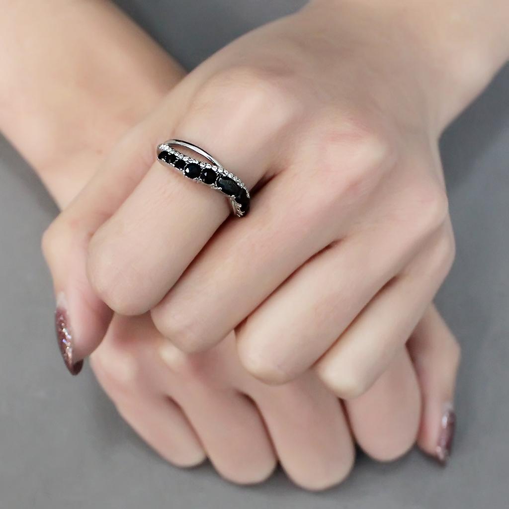 MADA269 - High polished (no plating) Stainless Steel Ring with AAA Grade CZ in Black Diamond
