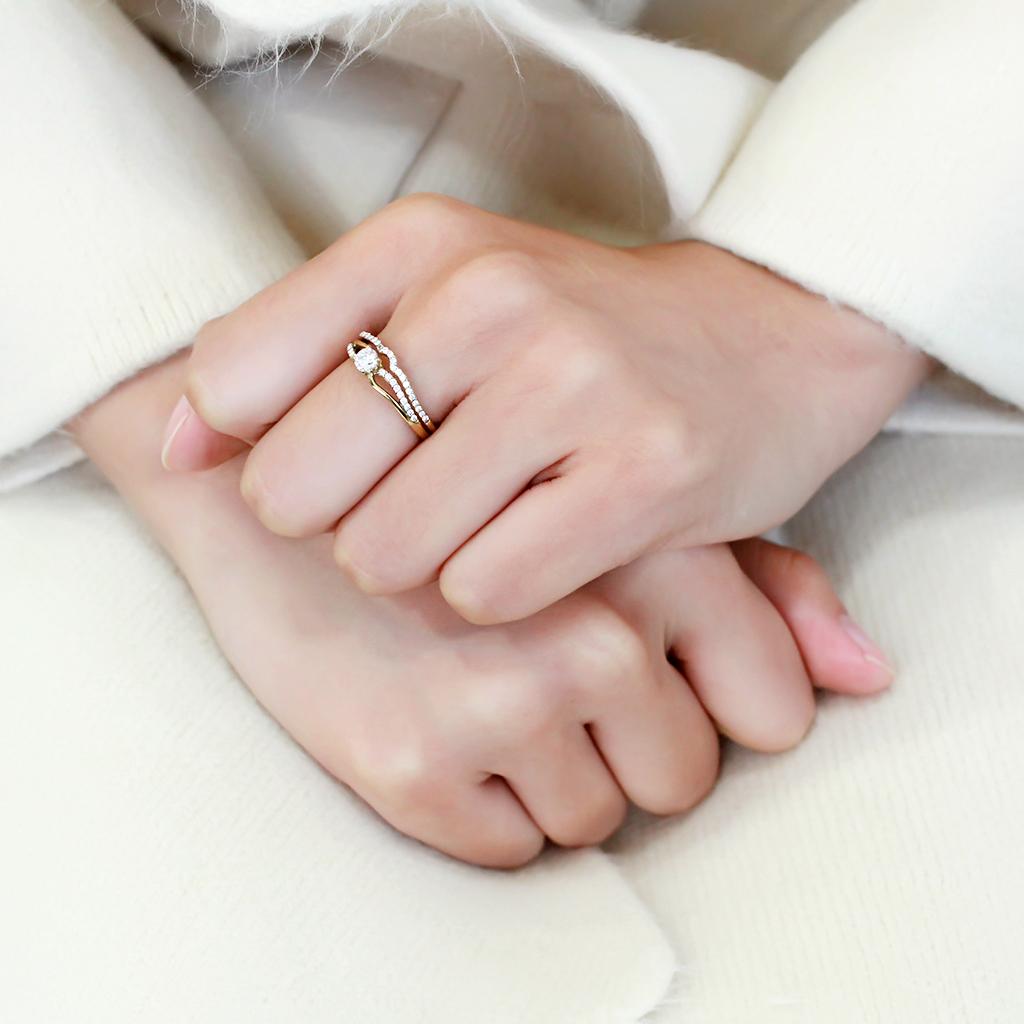 MADA277 - IP Gold(Ion Plating) Stainless Steel Ring with AAA Grade CZ in Clear