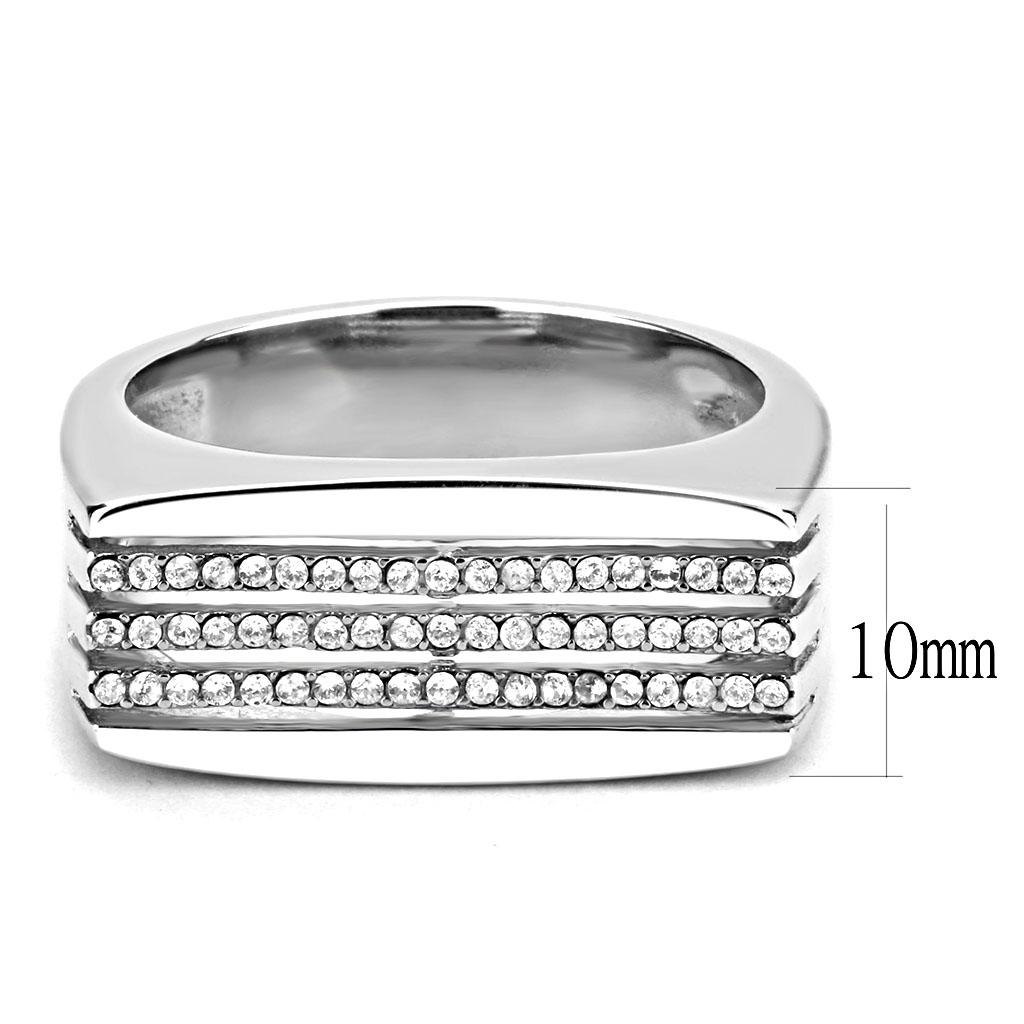 MADA279 - High polished (no plating) Stainless Steel Ring with AAA Grade CZ in Clear