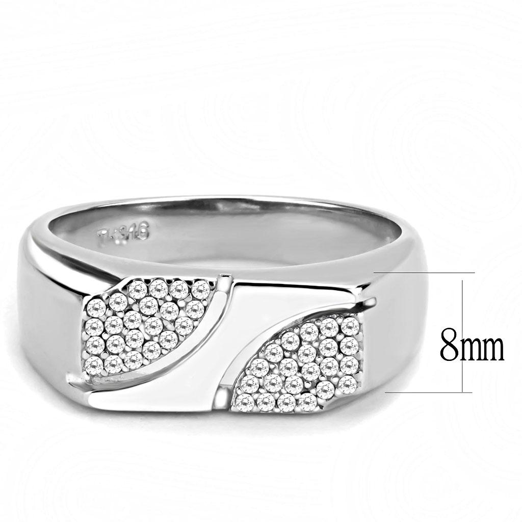 MADA280 - High polished (no plating) Stainless Steel Ring with AAA Grade CZ in Clear
