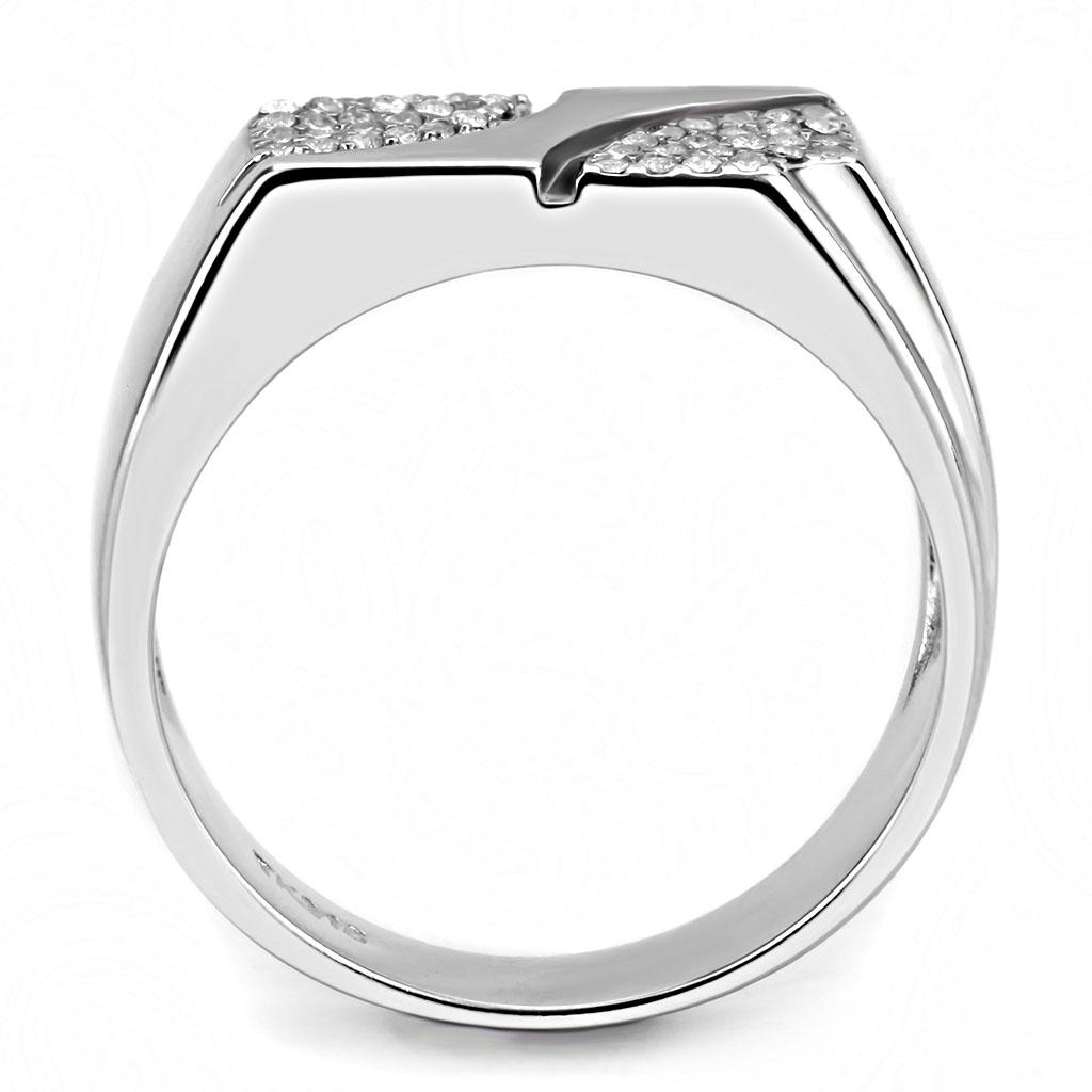 MADA280 - High polished (no plating) Stainless Steel Ring with AAA Grade CZ in Clear