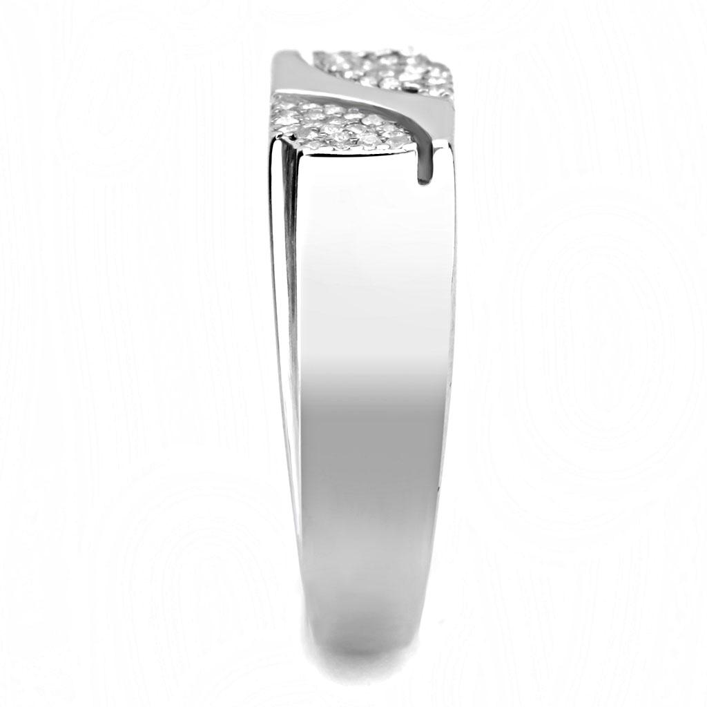 MADA280 - High polished (no plating) Stainless Steel Ring with AAA Grade CZ in Clear