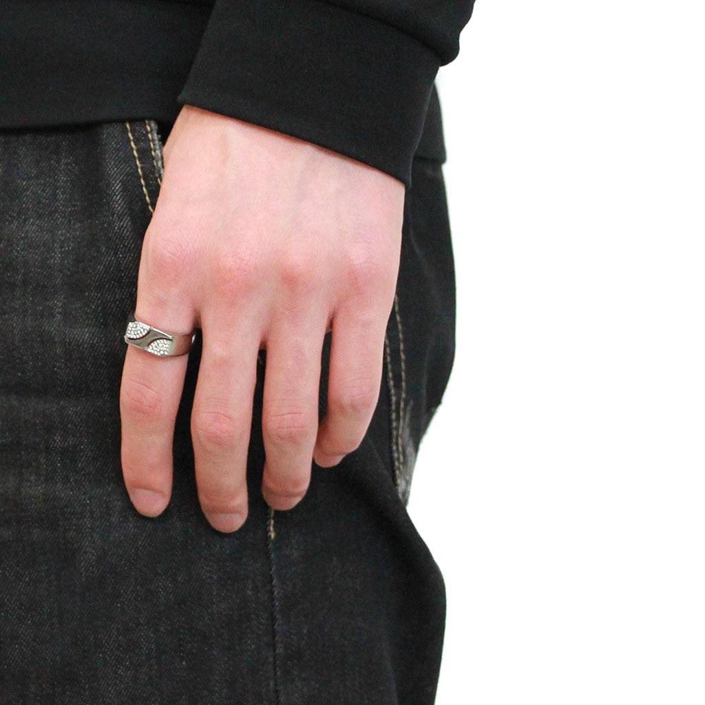 MADA280 - High polished (no plating) Stainless Steel Ring with AAA Grade CZ in Clear