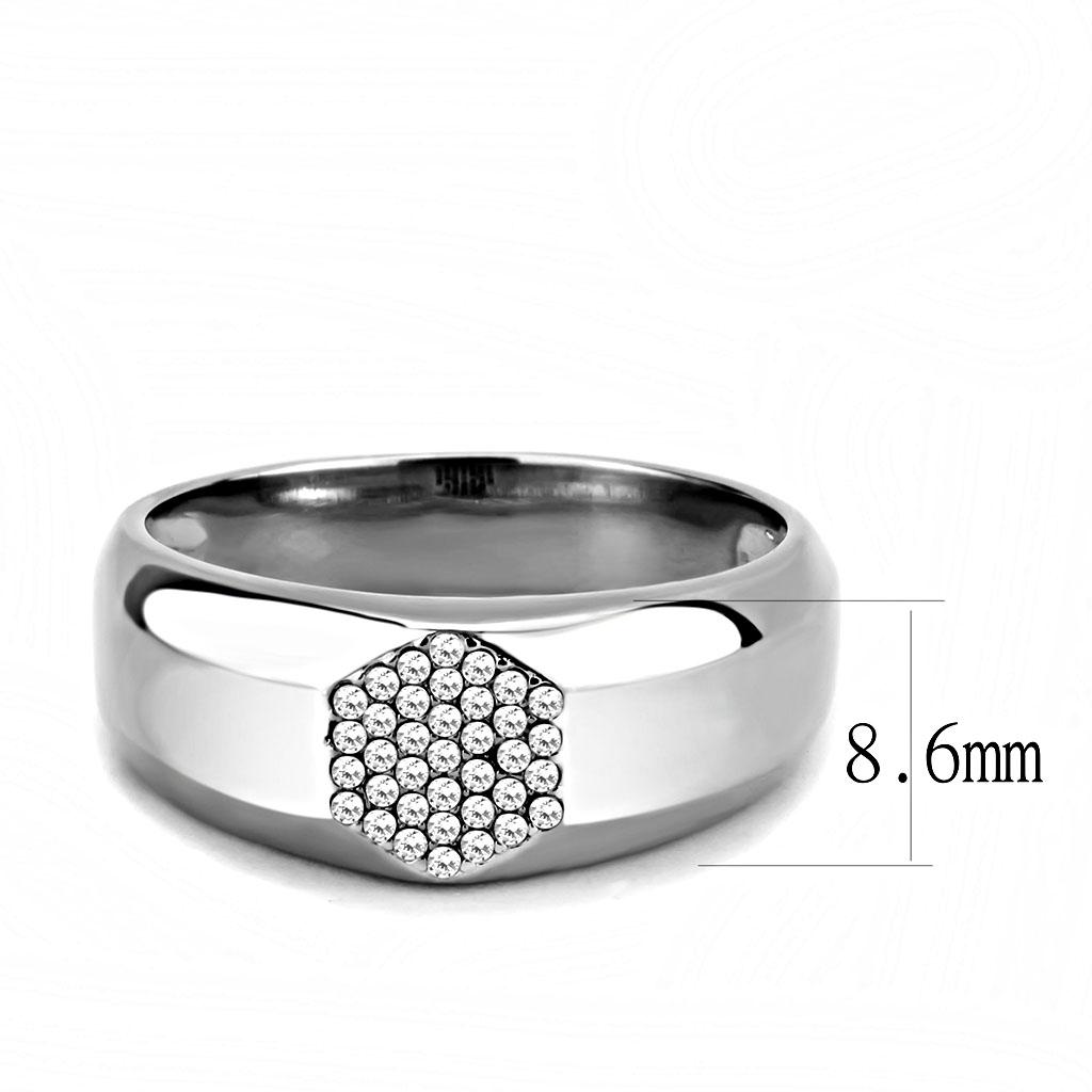 MADA281 - High polished (no plating) Stainless Steel Ring with AAA Grade CZ in Clear