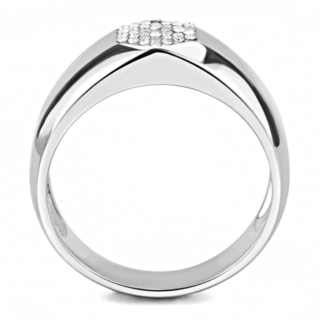 MADA281 - High polished (no plating) Stainless Steel Ring with AAA Grade CZ in Clear