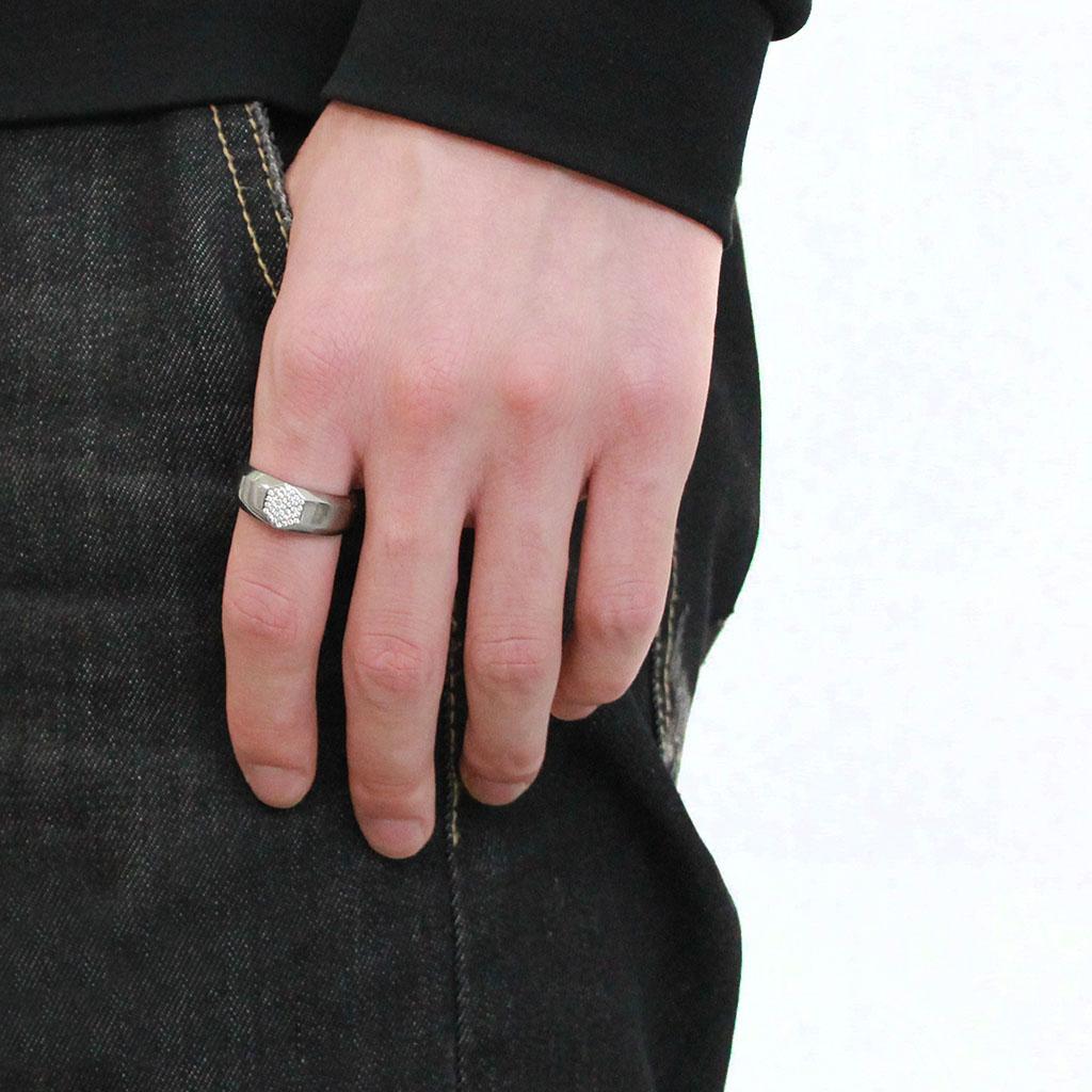 MADA281 - High polished (no plating) Stainless Steel Ring with AAA Grade CZ in Clear