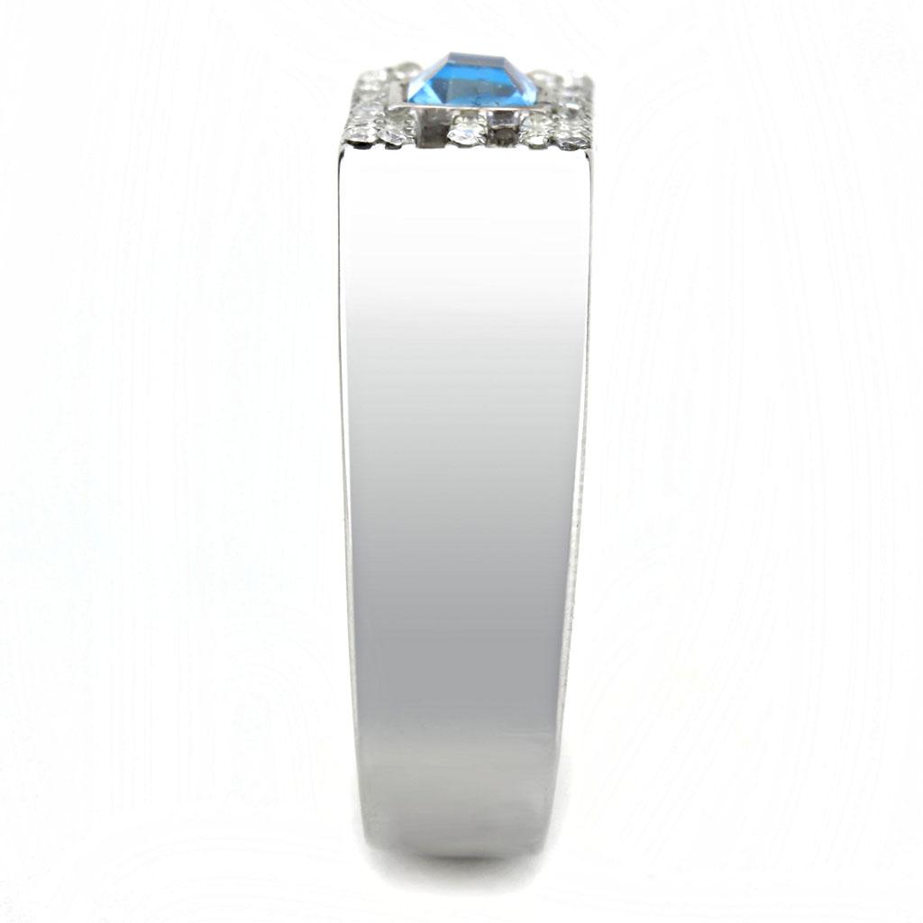 MADA283 - High polished (no plating) Stainless Steel Ring with Top Grade Crystal in Sea Blue