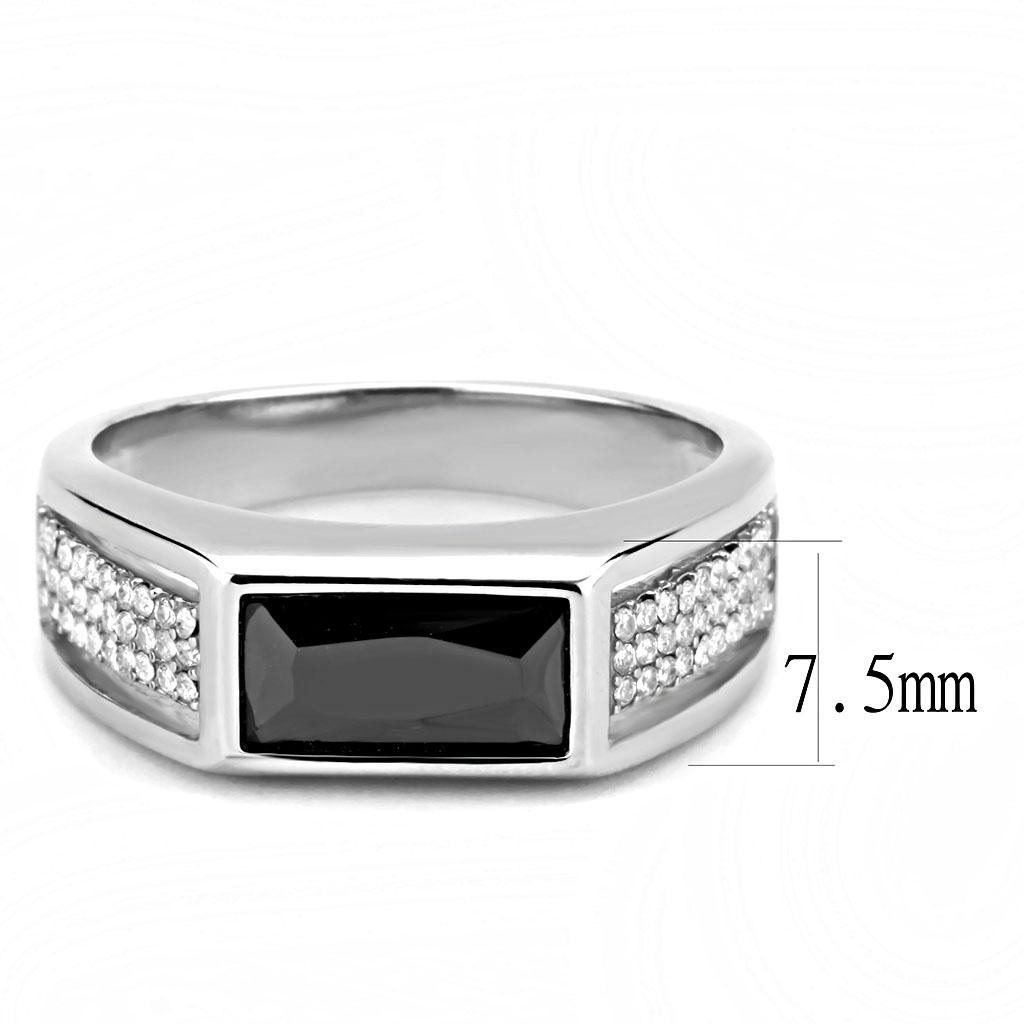 MADA284 - High polished (no plating) Stainless Steel Ring with AAA Grade CZ in Black Diamond