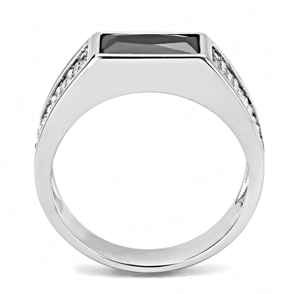 MADA284 - High polished (no plating) Stainless Steel Ring with AAA Grade CZ in Black Diamond
