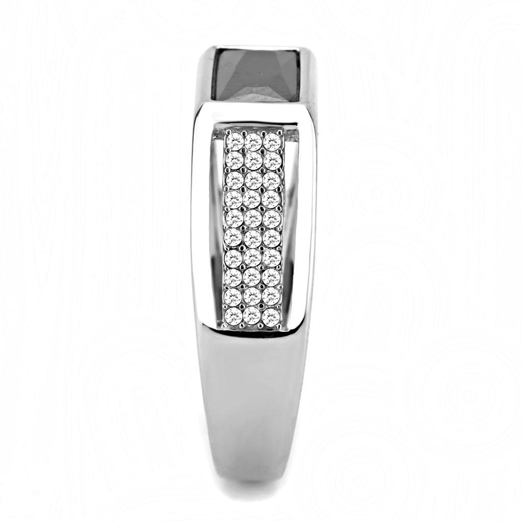 MADA284 - High polished (no plating) Stainless Steel Ring with AAA Grade CZ in Black Diamond