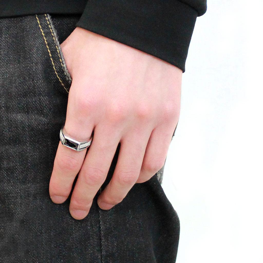 MADA284 - High polished (no plating) Stainless Steel Ring with AAA Grade CZ in Black Diamond