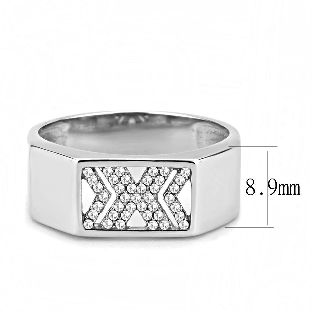 MADA285 - High polished (no plating) Stainless Steel Ring with AAA Grade CZ in Clear