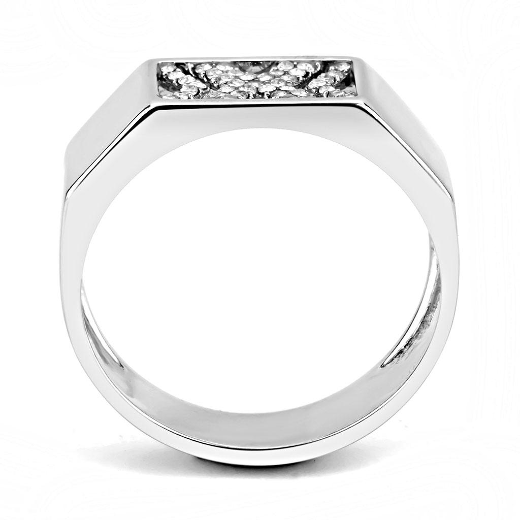 MADA285 - High polished (no plating) Stainless Steel Ring with AAA Grade CZ in Clear
