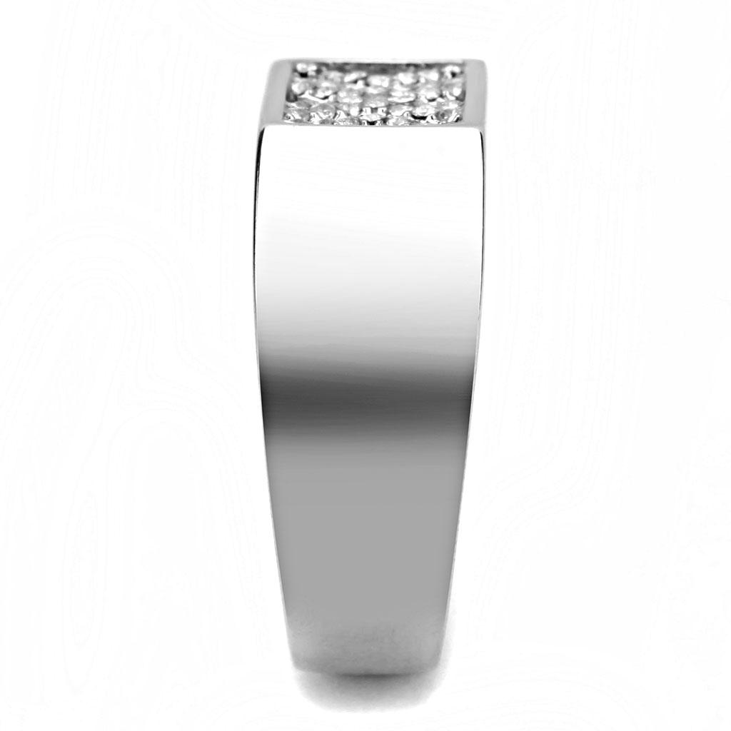MADA285 - High polished (no plating) Stainless Steel Ring with AAA Grade CZ in Clear
