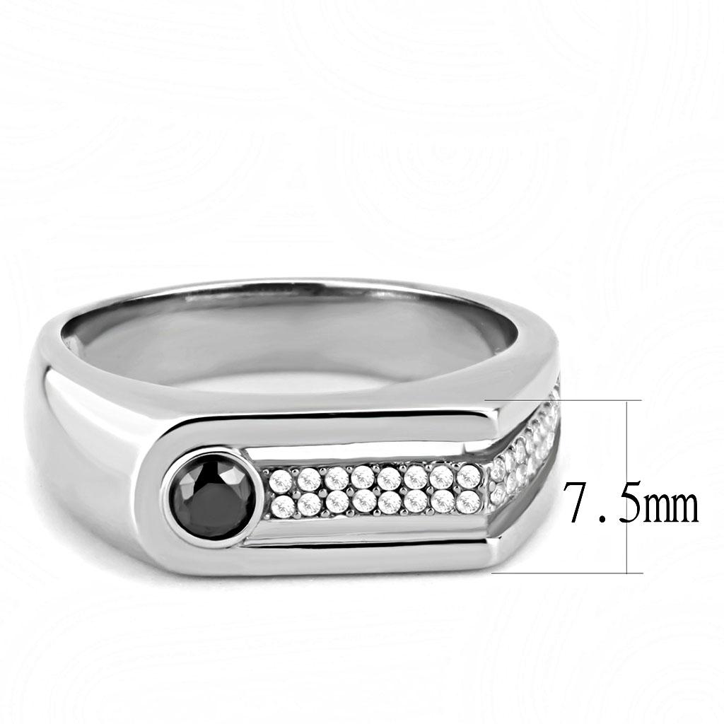 MADA286 - High polished (no plating) Stainless Steel Ring with AAA Grade CZ in Black Diamond