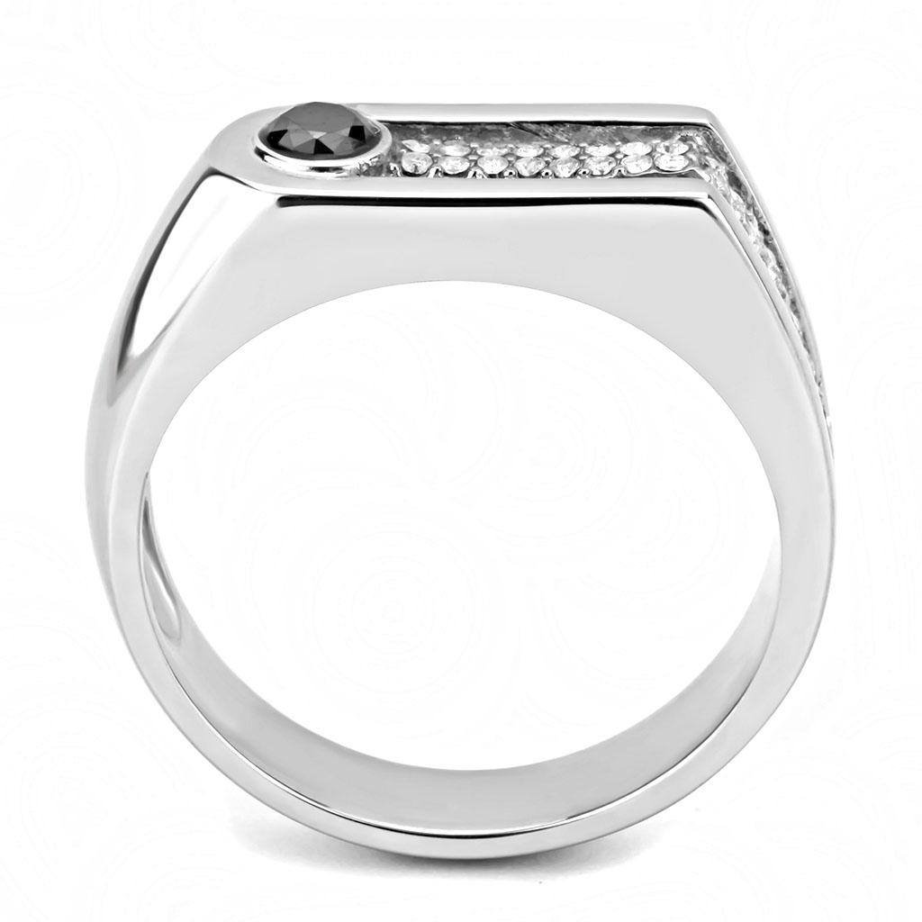MADA286 - High polished (no plating) Stainless Steel Ring with AAA Grade CZ in Black Diamond