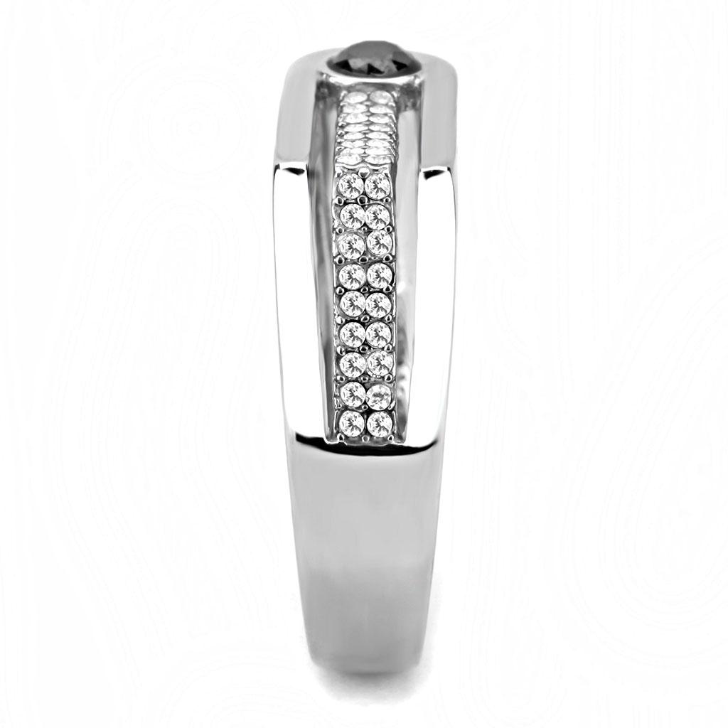 MADA286 - High polished (no plating) Stainless Steel Ring with AAA Grade CZ in Black Diamond
