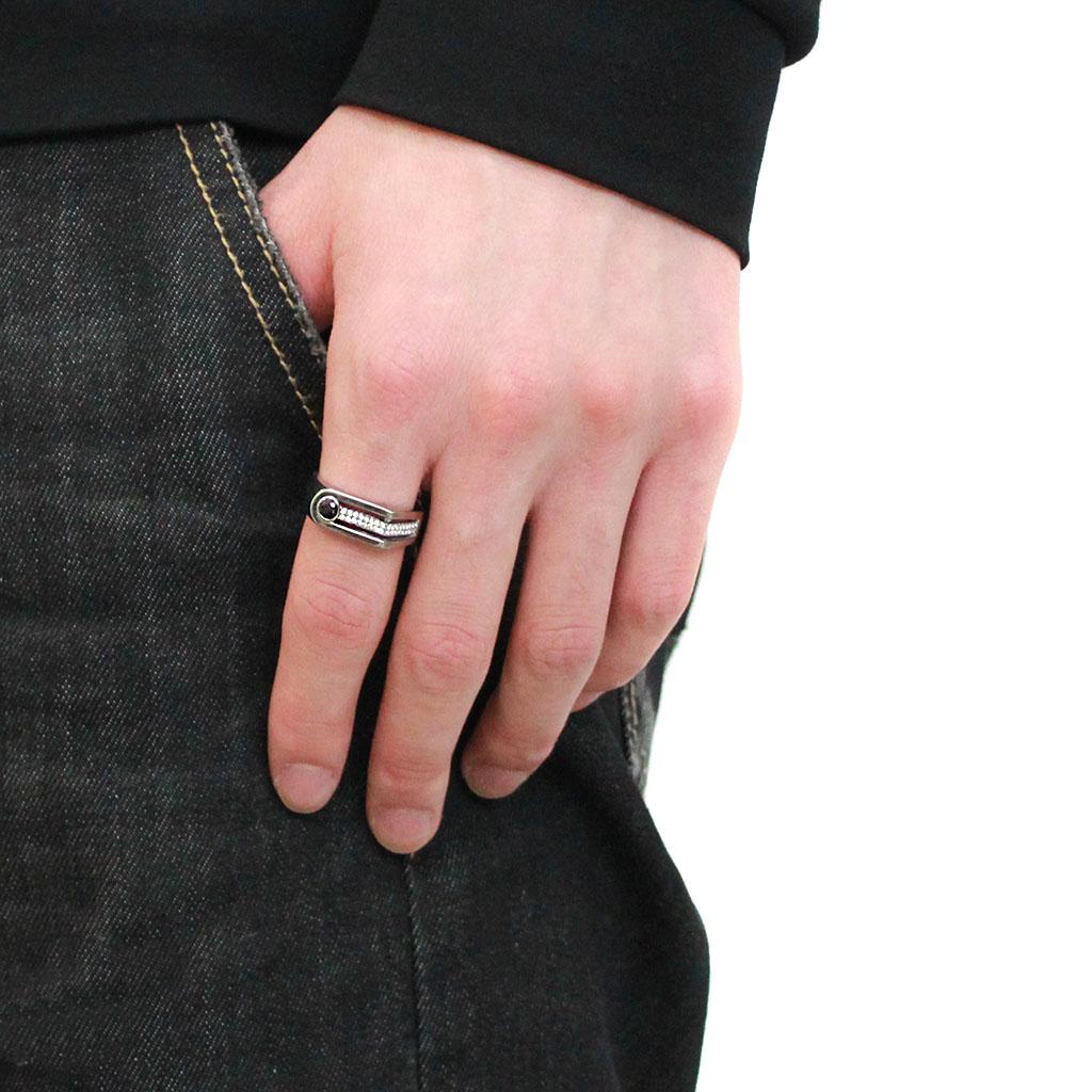 MADA286 - High polished (no plating) Stainless Steel Ring with AAA Grade CZ in Black Diamond