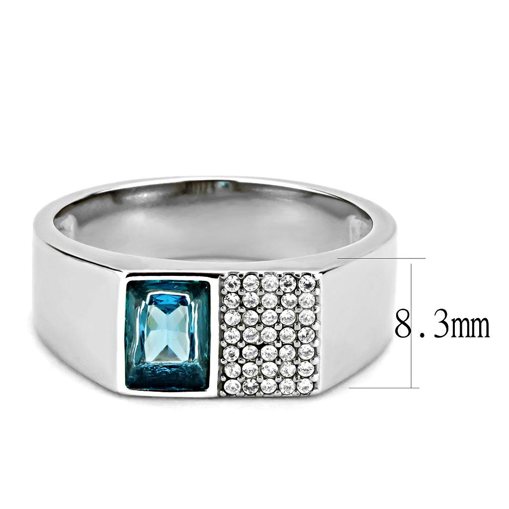 MADA287 - High polished (no plating) Stainless Steel Ring with Synthetic in Sea Blue
