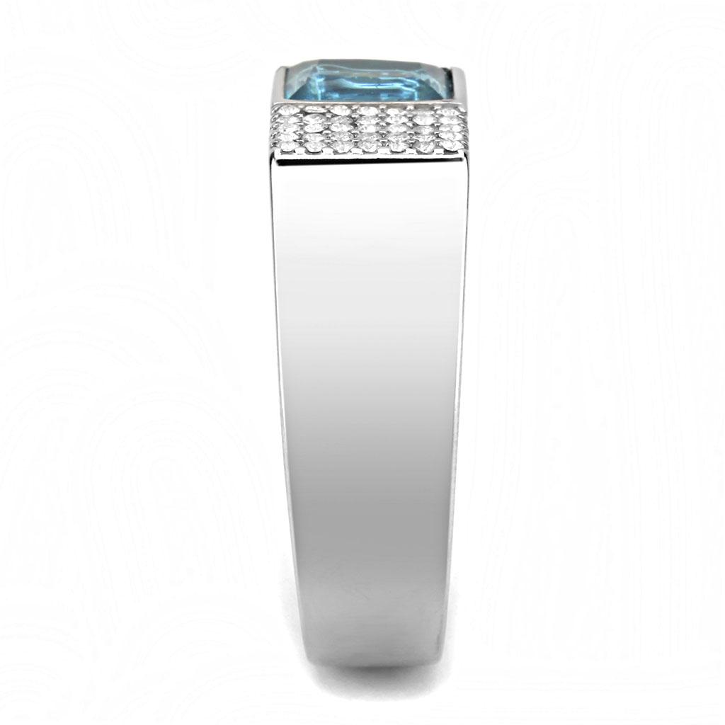 MADA287 - High polished (no plating) Stainless Steel Ring with Synthetic in Sea Blue