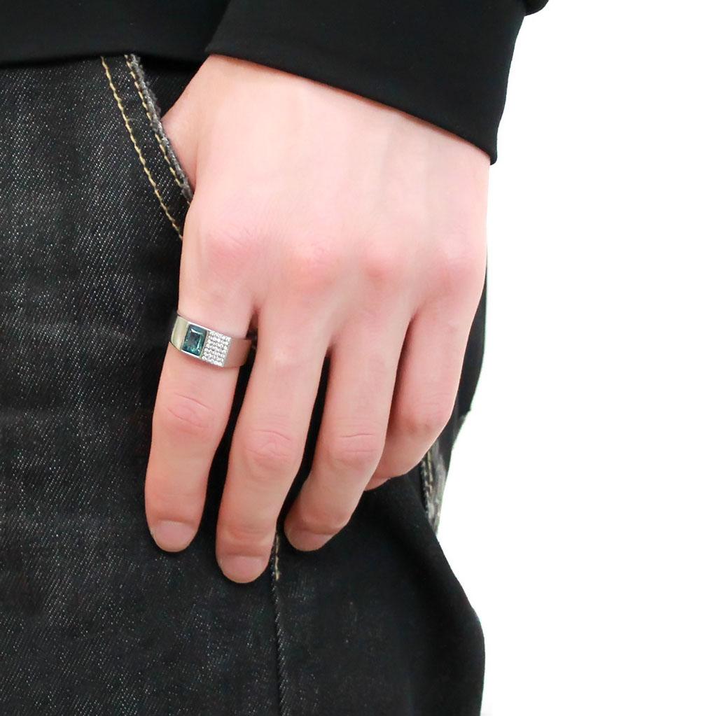 MADA287 - High polished (no plating) Stainless Steel Ring with Synthetic in Sea Blue