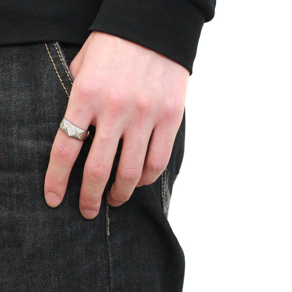 MADA288 - High polished (no plating) Stainless Steel Ring with AAA Grade CZ in Clear