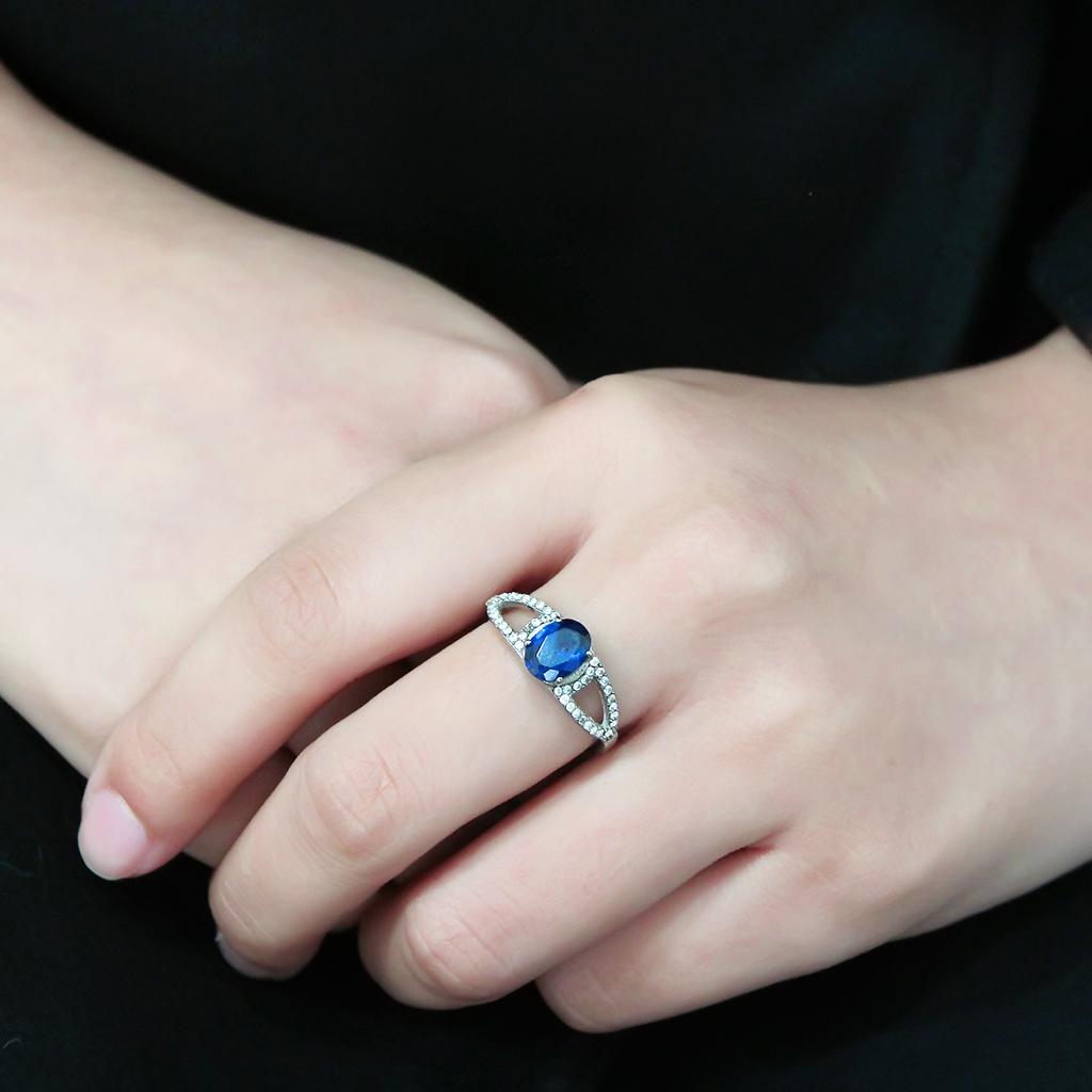 MADA306 - No Plating Stainless Steel Ring with Synthetic Spinel in London Blue