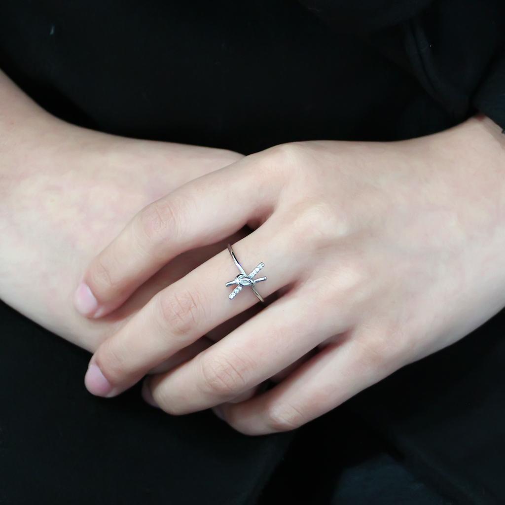 MADA313 - No Plating Stainless Steel Ring with AAA Grade CZ in Clear